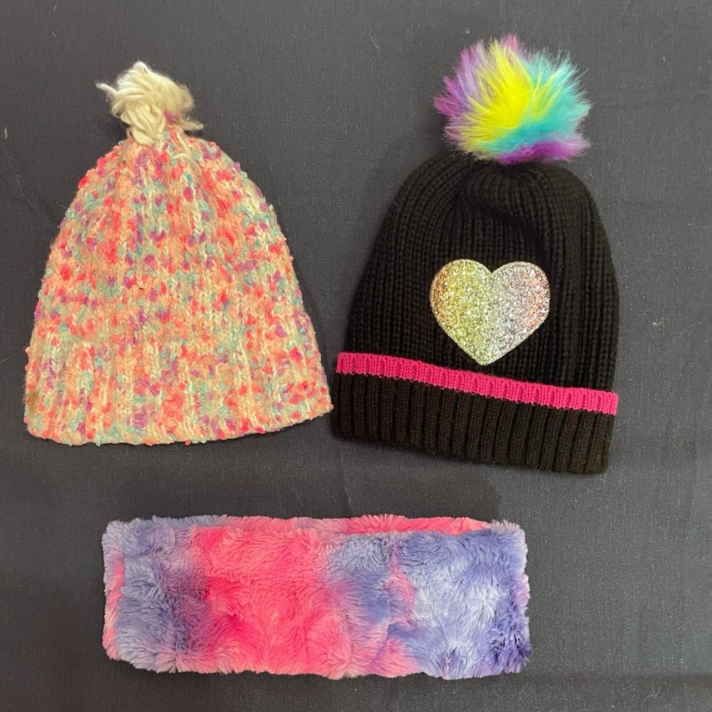 Minky Earband and 2 PomPom Winter Hats